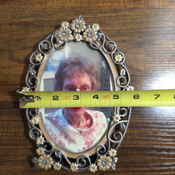 Vntg Sunflower Designs Oval Metal & Enamel Frame 5-1/2" x 3-1/2" Floral Accents - Picture 8 of 10